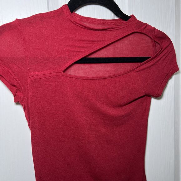 Marcella Gabi Cutout Top Blouse Size XS Red Semi Sheer Stretch - Picture 4 of 10